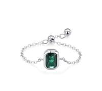 Aotiwe Eheringe Verstellbar, Verlobungsring Silber Damen Edelsteinfassung, Verstellbare Kette mit Rechteckschliff Grün Zirkonia 925 Silber