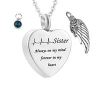 Aotiwe Gargantilla con colgante punk en forma de corazón con línea Sister Always on My Mind Forever in My Heart con forma redonda de circonita, acero inoxidable, 2x2.5cm, Acero inoxidable, Circonita