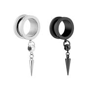 Aotiwe Juego de 1 par de pendientes de calibre, kit de estiramiento de calibre de acero inoxidable plateado negro redondo con colgante de cono, 1/2 inch, Acero inoxidable, Sin piedra preciosa