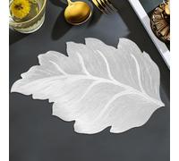 Aotiwe Juego de 6 manteles individuales de PVC, 50 x 33 cm, diseño de hojas plateadas, decoración de mesa de cocina