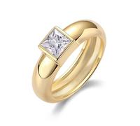 Aotiwe Juego de anillos bohemios, anillo de compromiso único pulido con moissanita cuadrada de 5,5 mm, oro amarillo de 1 quilate, U 1/2, Oro amarillo de 9 quilates, Moissanita