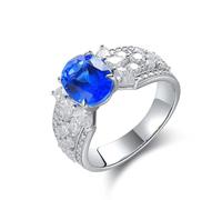 Aotiwe Juego de anillos de boda de plata de ley 925, anillos de compromiso de plata para mujer, 4 puntas con espinela ovalada creada, P 1/2, Plata de ley 925, Zafiro sintético