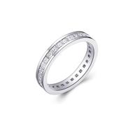 Aotiwe Juego de anillos de plata, anillos de aniversario para mujer con diamantes creados en laboratorio en forma de princesa y oro blanco, R 1/2, Oro blanco de 18 quilates, Diamante creado en