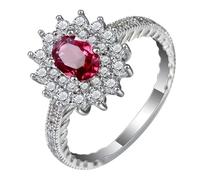 Aotiwe Juego de Anillos Mujer, Anillos Mujer Medio Dedo Zirconia Cúbica Ovalada Rosa Roja de 4 Puntas Plata Rosa Roja Talla 22