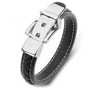 Aotiwe Juego de pulsera de cuero, pulsera para hombre, hebilla de cinturón de acero, regalo para mejor novia, 18.5CM, Cuero, Sin gemas