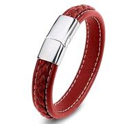 Aotiwe Juego de pulseras para adultos, pulsera de piel, patrón geométrico de acero, regalo para marido, 16.5CM, Cuero, Sin gemas