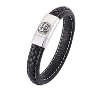Aotiwe Juego de pulseras para hombre, pulseras para hombre, cabeza de Buda sonriente, cordón trenzado de cuero con adornos de acero inoxidable, 16.5CM, Negro, No es una piedra preciosa