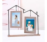 Aotiwe Marco de fotos simple, 10 x 15 cm, madera gris, rectangular, doble cara, forma vertical, para expositor de mesa de cristal