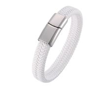 Aotiwe Pulsera de cuero para hombre, brazalete para hombre, cordón trenzado estilo sencillo de acero, 16.5CM, Cuero, Sin gemas