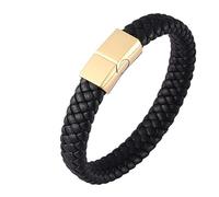 Aotiwe Pulsera de cuero para hombre, conjunto de pulseras para hombre, cordón trenzado estilo sencillo de acero, 20.5CM, Cuero, Sin gemas
