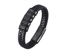 Aotiwe Pulsera de Cuero Señor Breit, Brazalete Hombres Ancho Trenzado Cordón Estilo Simple de Acero, 18.5CM, Cuero, Sin gemas