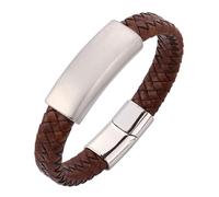 Aotiwe Pulsera de cuero vintage para hombre, pulseras occidentales, estilo simple, cordón trenzado con adornos de acero inoxidable, 16.5CM, Marrón, No es una piedra preciosa