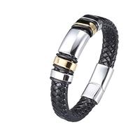 Aotiwe Pulsera de piel ancha para hombre, unisex, cordón trenzado de acero, regalo de aniversario, 16.5CM, Cuero, Sin gemas
