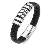 Aotiwe Pulsera de piel para hombre, estilo nórdico, pulseras para hombre, delgada, grieta geométrica de acero, 20CM, Cuero, Sin gemas