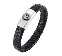 Aotiwe Pulsera de piel, pulseras para hombre, cordón trenzado con cabeza de Buda de acero, regalo del Día del Padre, 18.5CM, Cuero, Sin gemas