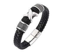 Aotiwe Pulsera occidental para hombre, cordón trenzado de cuero con adornos de acero inoxidable, 16.5CM, Negro, No es una piedra preciosa