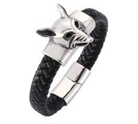Aotiwe Pulseras de cuero trenzado para hombre, pulseras de mejores amigos, cabeza de zorro, hebilla magnética, cordón trenzado con adornos de acero inoxidable, 16.5CM, Negro, No es una piedra preciosa