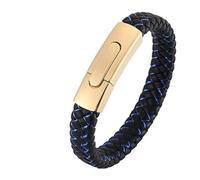 Aotiwe Pulseras divertidas, pulsera para hombre, estilo simple, cordón trenzado de cuero con adornos de acero inoxidable, 18.5CM, Negro y azul, No es una piedra preciosa