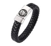 Aotiwe Pulseras occidentales, juego de pulseras de cuero con hebilla magnética de búho, cordón trenzado con adornos de acero inoxidable, 20.5CM, Negro, No es una piedra preciosa