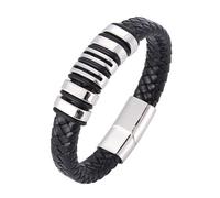Aotiwe Pulseras para hombre, pulsera de piel XXL, cordón trenzado con hebilla magnética, estilo sencillo, de acero, 20.5CM, Cuero, Sin gemas