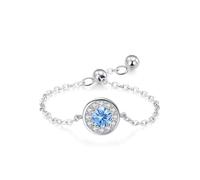 Aotiwe Ring Damen Zirkonia, Damenring Breit Silber Edelsteinfassung, Verstellbare Kette mit Rundschliff Blau Zirkonia 925 Silber Größe Verstellbar