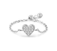 Aotiwe Ring Frauen Verstellbar, Ringe Frauen Zart Silber Verstellbare Kette In Herzform mit Rundschliff Weiß Zirkonia 925 Silber