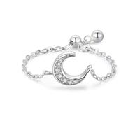 Aotiwe Ring Öffnen, Ringe für Damen Silber Verstellbare Kette mit Mond mit Rundschliff Weiß Zirkonia 925 Silber