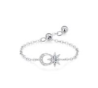 Aotiwe Ringe Damen 925 Silber, Silber Ringe Glitzer Verstellbare Kette mit Stern und Mond mit Rundschliff Weiß Zirkonia Größe Verstellbar