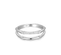 Aotiwe Statement Ring Damen, Verlobungsring Damen Fantasy Silber Doppellagiges Bambusband mit Rundschliff Weiß Zirkonia 925 Silber Größe 49 (15.6)