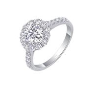 Aotiwe The Promise - Anillo de promesa simple con moissanita de corte redondo de 1 quilate, plata, oro blanco y platino, L 1/2, Oro blanco de 18 quilates, Moissanita