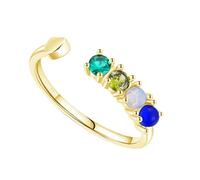 Aotiwe The Wedding Ring, Anillo de aniversario para mujer, corazón abierto, ajustable, con forma redonda colorida, circonita cúbica, oro amarillo, R 1/2, Oro amarillo de 9 quilates, Circonia cúbica