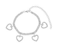 Aotiwe Tobillera de playa, juego de tobillera bohemia, cadena de tenis de doble fila con colgante de corazón de circonita cúbica, 22+10CM, Cobre, Circonita cúbica