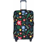 Aotmany Bonita funda de equipaje de viaje botánica negra con flores silvestres, se adapta a equipaje de 18 a 32 pulgadas, protector elástico para maleta con cremallera oculta para maleta con ruedas,