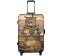 Aotmany Funny Cat Drinks Beer Eats Chips - Funda de equipaje de viaje para equipaje de 18/24/28/32 pulgadas, protector elástico para maleta con cremallera oculta para maleta con ruedas, aprobado por