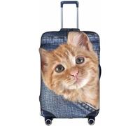Aotmany Funny Cat Kitten Playing in Jeans - Funda de equipaje de viaje para equipaje de 18/24/28/32 pulgadas, protector elástico para maleta con cremallera oculta para maleta con ruedas, aprobado por