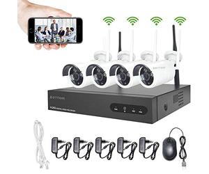 Aottom Cámaras Bala de Vigilancia WiFi 8CH 2MP Kit de vigilancia de Video WiFi Cámaras - 4pcs 1080P Cámaras, Visión Nocturna, Detección de Movimiento, Email Alarmas, P2P, App Remotely, no HDD