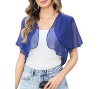 Aottori Bolero Azul Mujer Manga Corta Gasa Cardigan Verano Elegante Chaqueta Cárdigans Torera Ligero Puro Sólido Casual Chiffon Shrug Top para Fiesta Vestido Azul S