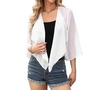 Aottori Bolero Blanco Mujer Verano Gasa Chaqueta Manga 3/4 Fiesta Toreras Elegante Corta Shrug Tops Casual Ligero Cuello en V Abrigo Primavera Otoño Blanco S