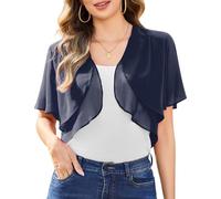 Aottori Bolero Mujer Manga Corta Gasa Cardigan Verano Elegante Chaqueta Cárdigans Torera Ligero Puro Sólido Casual Chiffon Shrug Top para Fiesta Vestido Azul Marino M