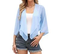 Aottori Bolero Mujer Verano Gasa Chaqueta Manga 3/4 Fiesta Toreras Elegante Corta Shrug Tops Casual Ligero Cuello en V Abrigo Primavera Otoño Azul Claro XL