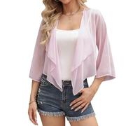 Aottori Bolero Mujer Verano Gasa Chaqueta Manga 3/4 Fiesta Toreras Elegante Corta Shrug Tops Casual Ligero Cuello en V Abrigo Primavera Otoño Rosa Claro XXL