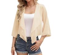 Aottori Bolero Mujer Verano Gasa Chaqueta Manga 3/4 Fiesta Toreras Elegante Corta Shrug Tops Casual Ligero Cuello en V Abrigo Primavera Otoño Champán S