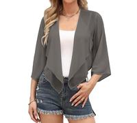 Aottori Bolero Mujer Verano Gasa Chaqueta Manga 3/4 Fiesta Toreras Elegante Corta Shrug Tops Casual Ligero Cuello en V Abrigo Primavera Otoño Gris Oscuro XXL
