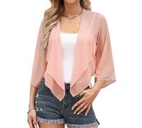 Aottori Bolero Mujer Verano Gasa Chaqueta Manga 3/4 Fiesta Toreras Elegante Corta Shrug Tops Casual Ligero Cuello en V Abrigo Primavera Otoño Rosa Claro 2 XL