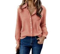 Aottori Camisa Cuadros Mujer Manga Larga Algodón Blusa Leñador con Botones Holgada Blusas Ladies Casual Oktoberfest Rojo S