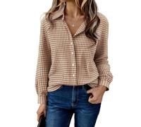 Aottori Camisa Cuadros Mujer Manga Larga Algodón Blusa Leñador con Botones Holgada Blusas Ladies Casual Oktoberfest Marrón S