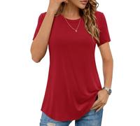 Aottori Camiseta Mujer Manga Corta T Shirts Verano Cuello Redondo Suelta Algodon Camisa Elegante Casual Liso Básica Camisas Top Rojo S