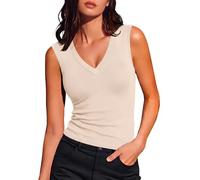 Aottori Camiseta Mujer Tirantes Anchos Ajustada Cuello Pico Suave Elástica | Blusa de verano, Ajuste que sienta bien, Sin sensación rígida, Con vaqueros o falda, Perfecta para escapadas, Aire actual