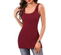 Aottori Camiseta sin Mangas Mujer Verano Largo Tank Tops Cuello Redondo Elegantes Punto Camisole Blusa Básica Chaleco de Corredor Elástico Túnica Shirt Rojo S