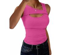 Aottori Camisetas Sin Mangas Mujer Verano Camisola Básica Mujer Chaleco Acanalado Mujer Camisola Corte Cuello Elegante Liso Ajustado Estirado Sexy Top Tunica Rojo Rosado L